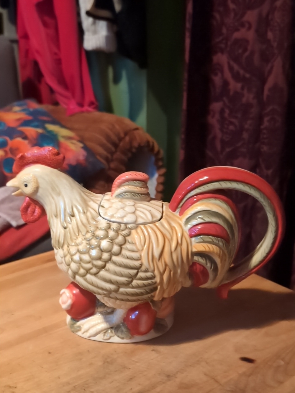 Royal Doulton Cream and Red Rooster Ceramic Teapot